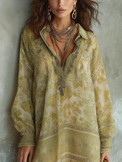 Bohemian Collection | Women's Flowy Mini Dress with Lightweight Chiffon | Vintage Style for Effortless Comfort