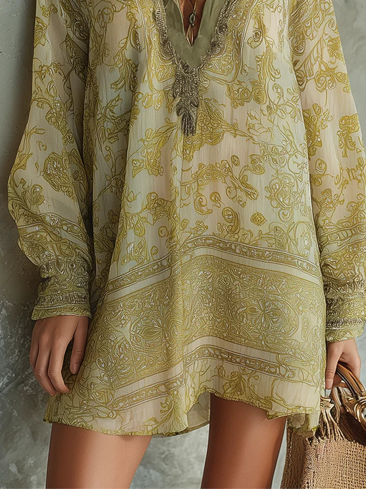 Bohemian Collection | Women's Flowy Mini Dress with Lightweight Chiffon | Vintage Style for Effortless Comfort