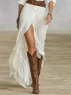 Bohemian Maxi Dress with Long Sleeves & High Front Split