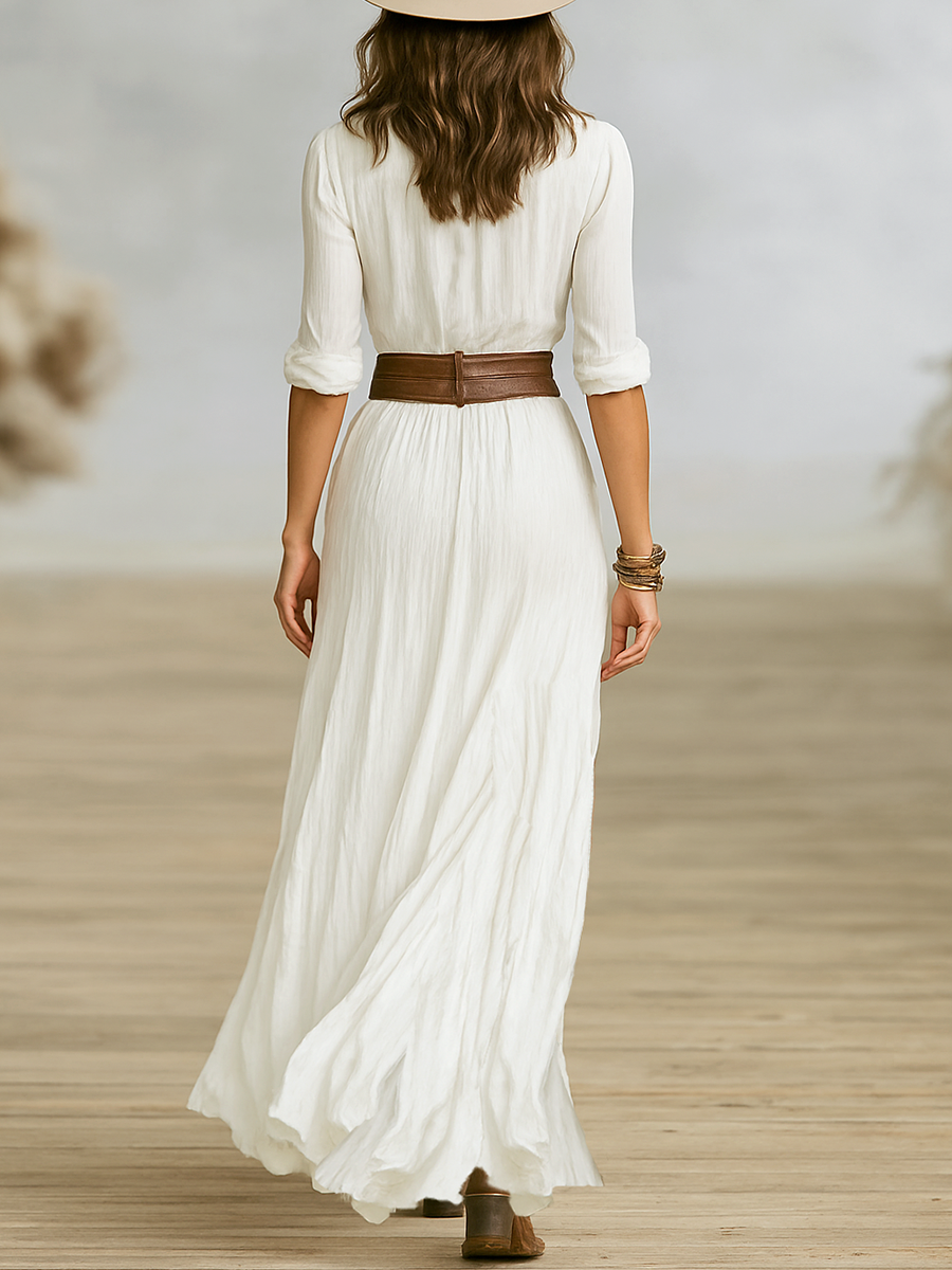 Bohemian Maxi Dress with Long Sleeves & High Front Split