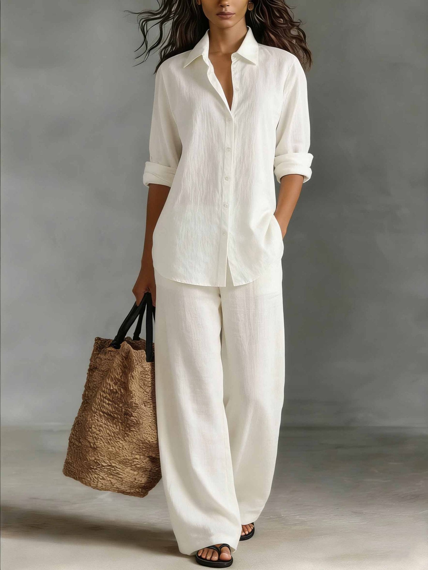Bohemian Resort | Women's Outfit Cotton-Linen Set with Elastic Waistband | Plus Size Clothing for All Seasons