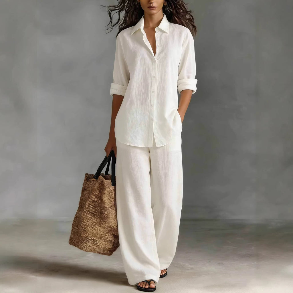 Bohemian Resort | Women's Outfit Cotton-Linen Set with Elastic Waistband | Plus Size Clothing for All Seasons