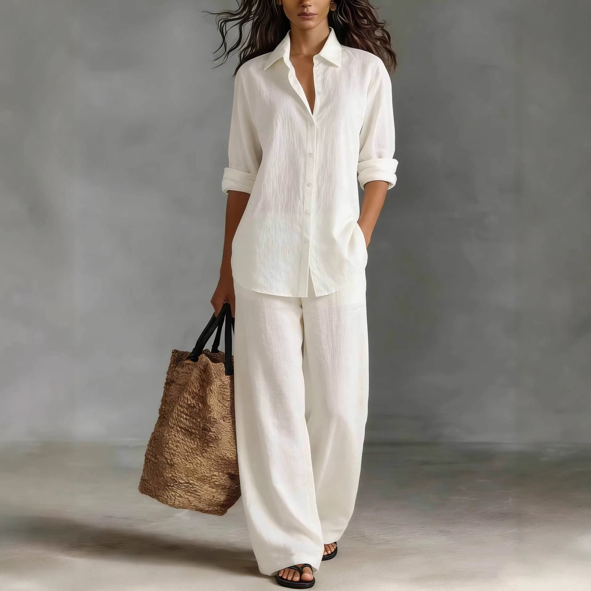 Bohemian Resort | Women's Outfit Cotton-Linen Set with Elastic Waistband | Plus Size Clothing for All Seasons