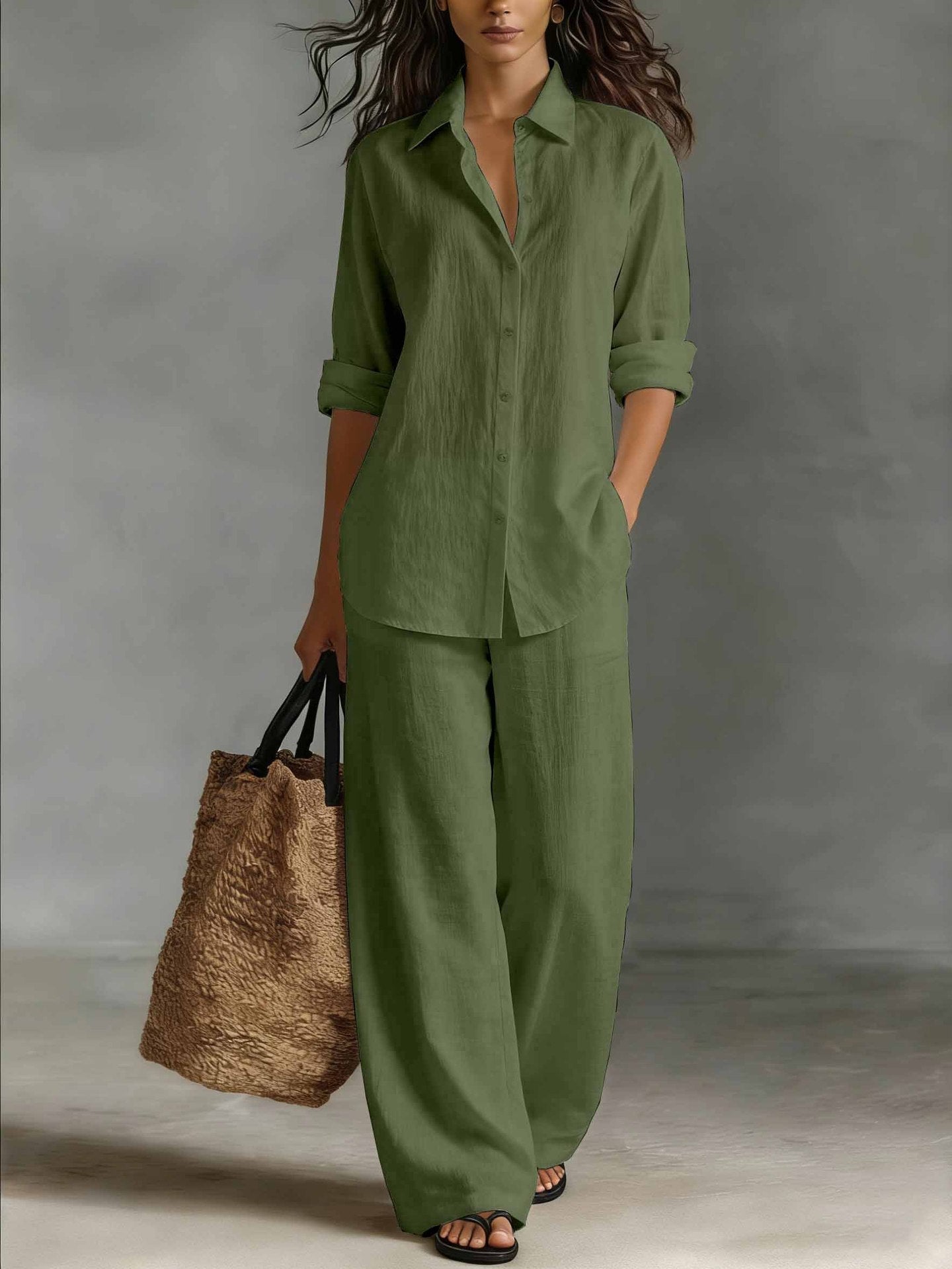 Bohemian Resort | Women's Outfit Cotton-Linen Set with Elastic Waistband | Plus Size Clothing for All Seasons