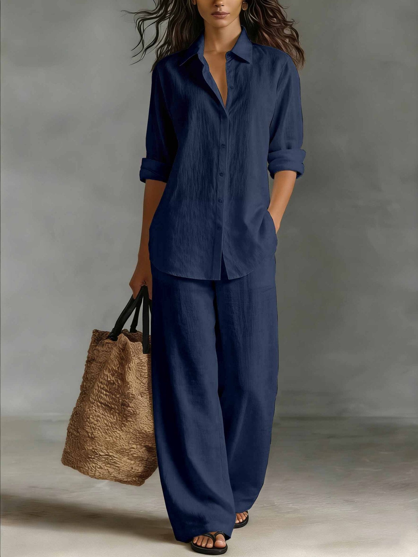 Bohemian Resort | Women's Outfit Cotton-Linen Set with Elastic Waistband | Plus Size Clothing for All Seasons