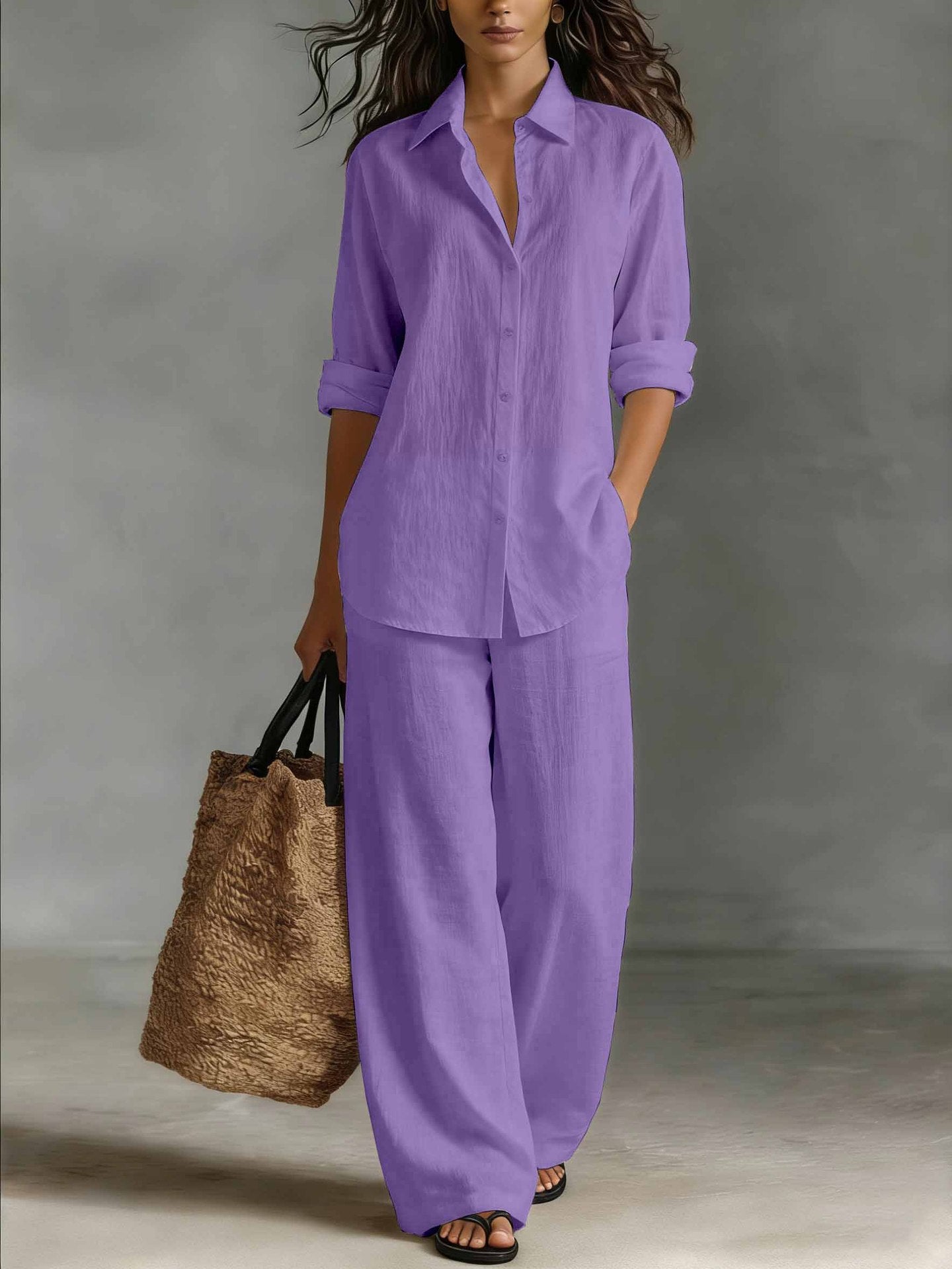 Bohemian Resort | Women's Outfit Cotton-Linen Set with Elastic Waistband | Plus Size Clothing for All Seasons