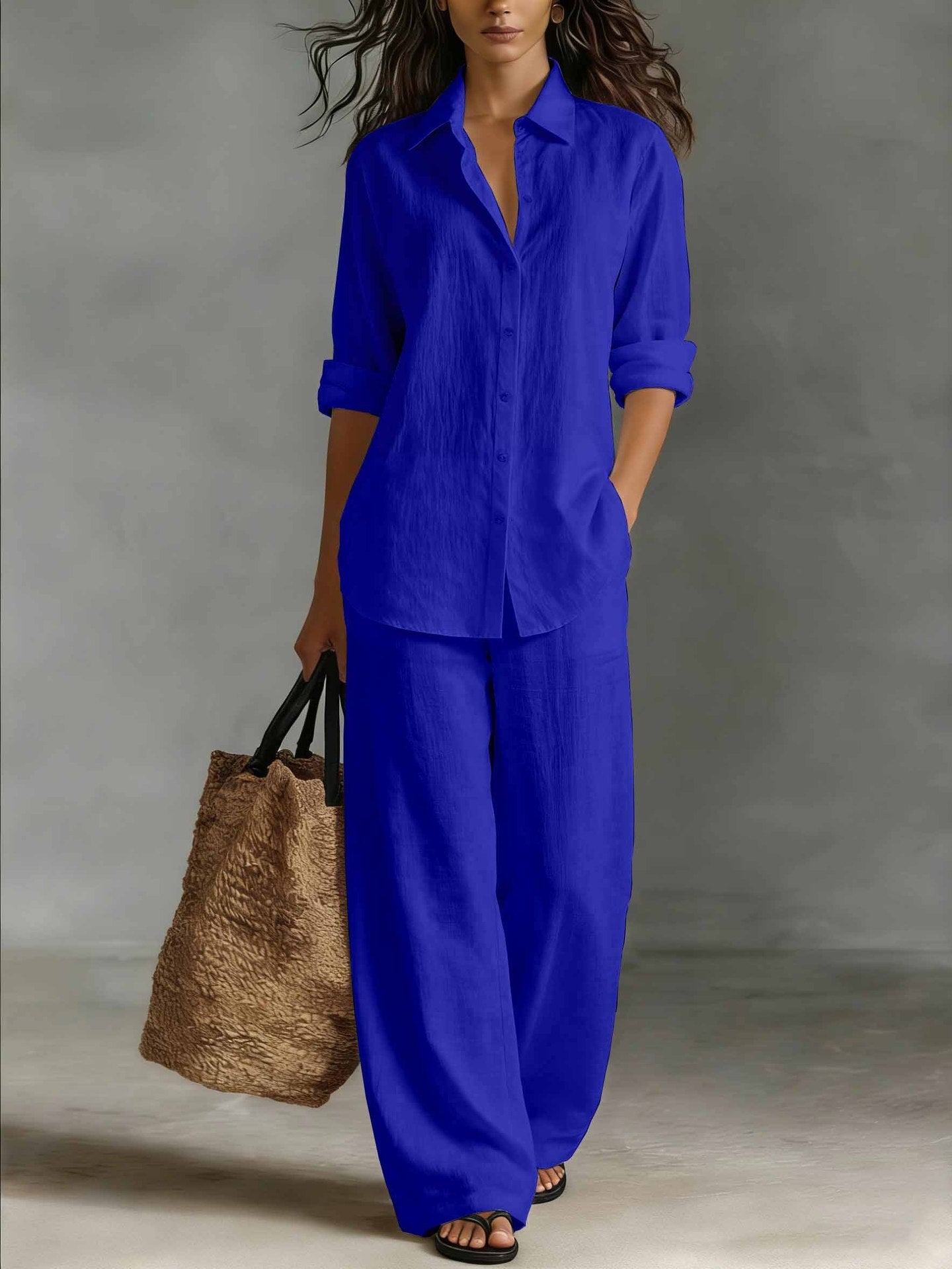 Bohemian Resort | Women's Outfit Cotton-Linen Set with Elastic Waistband | Plus Size Clothing for All Seasons