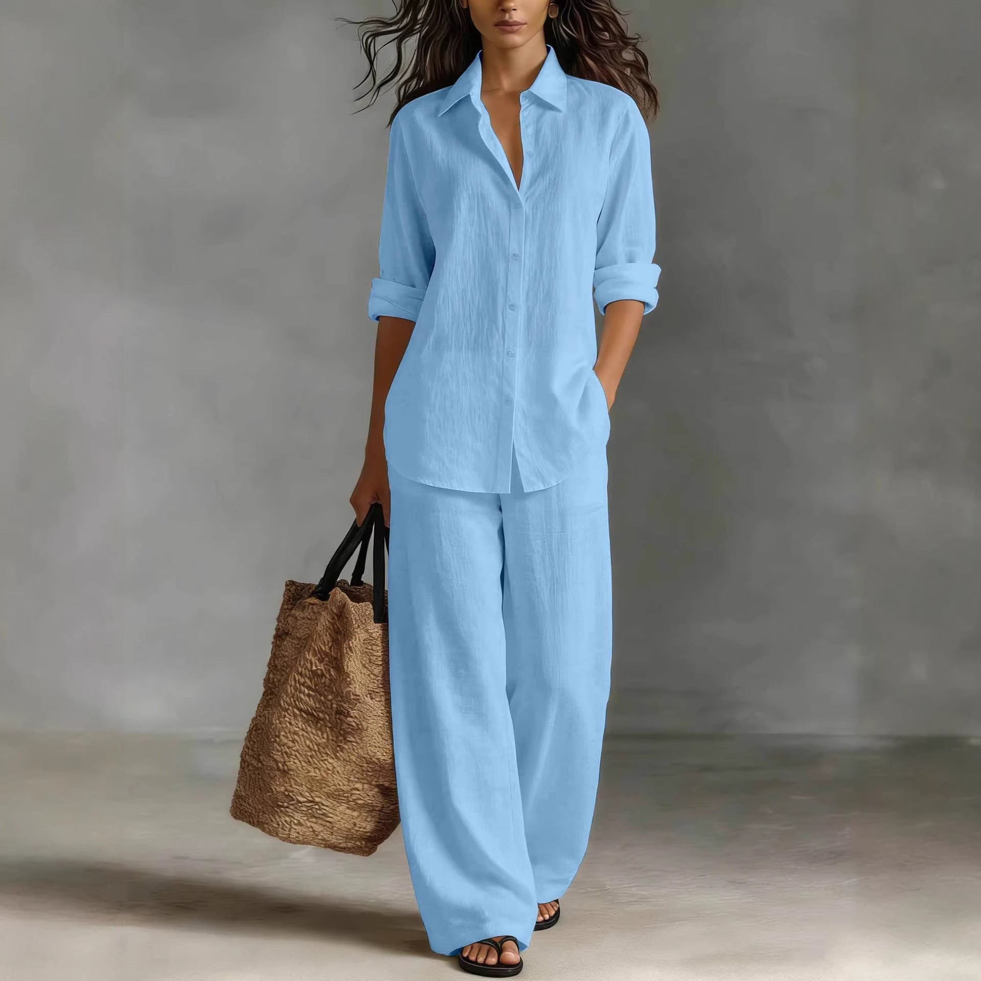 Bohemian Resort | Women's Outfit Cotton-Linen Set with Elastic Waistband | Plus Size Clothing for All Seasons