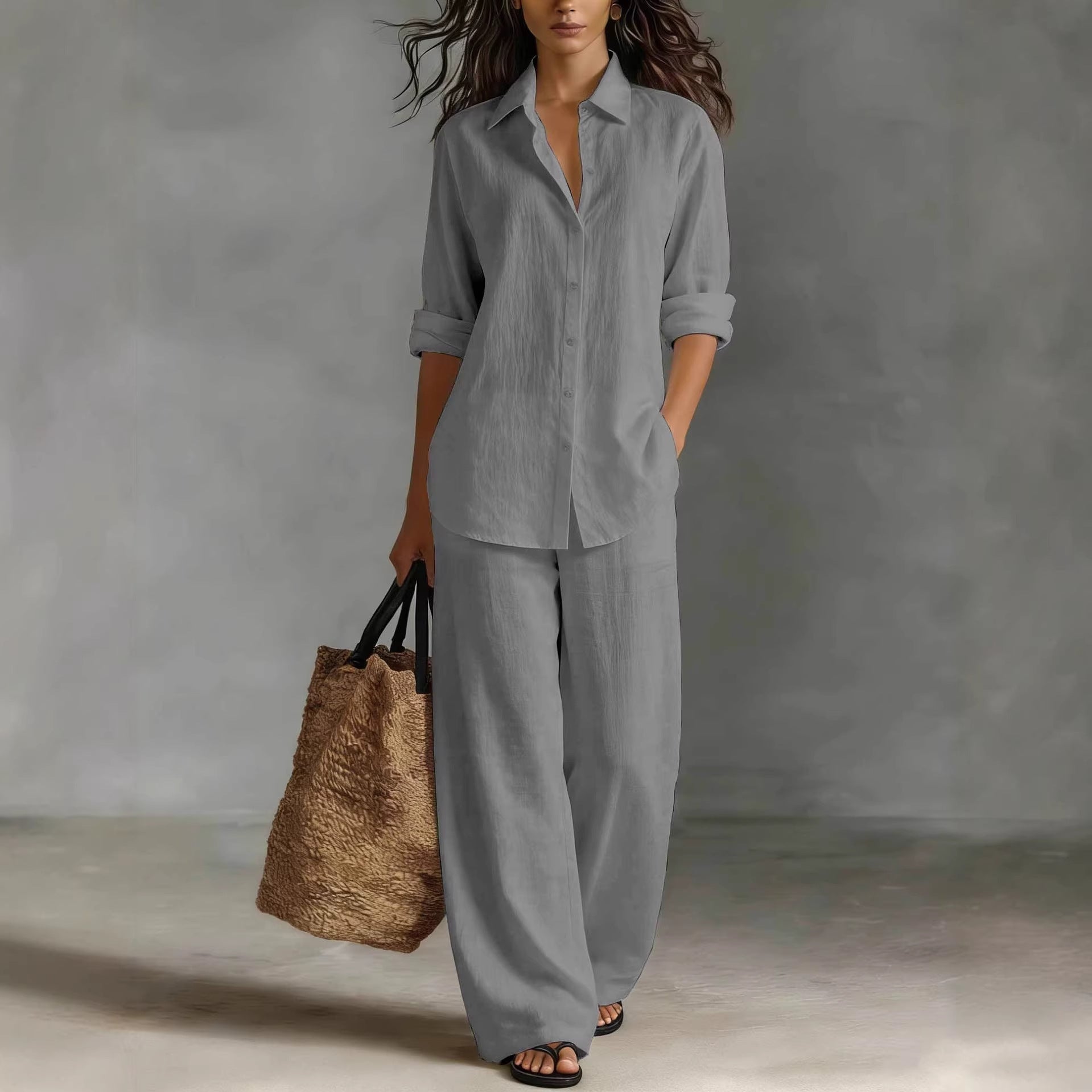 Bohemian Resort | Women's Outfit Cotton-Linen Set with Elastic Waistband | Plus Size Clothing for All Seasons