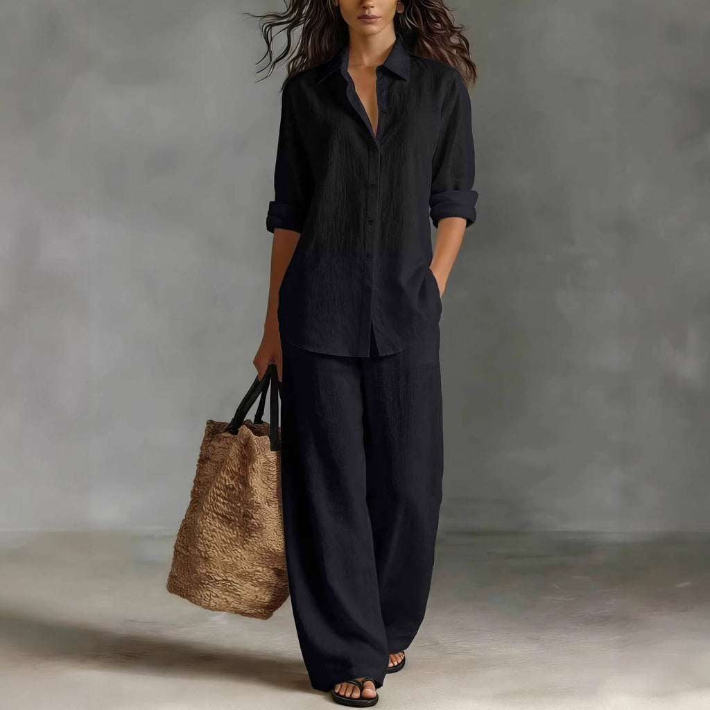 Bohemian Resort | Women's Outfit Cotton-Linen Set with Elastic Waistband | Plus Size Clothing for All Seasons
