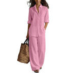 Bohemian Resort | Women's Outfit Cotton-Linen Set with Elastic Waistband | Plus Size Clothing for All Seasons