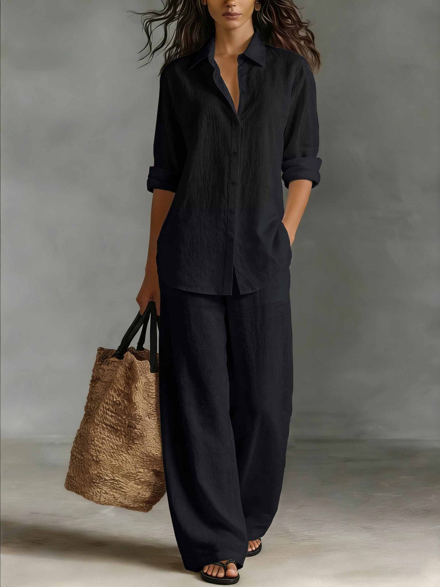 Bohemian Resort | Women's Outfit Cotton-Linen Set with Elastic Waistband | Plus Size Clothing for All Seasons