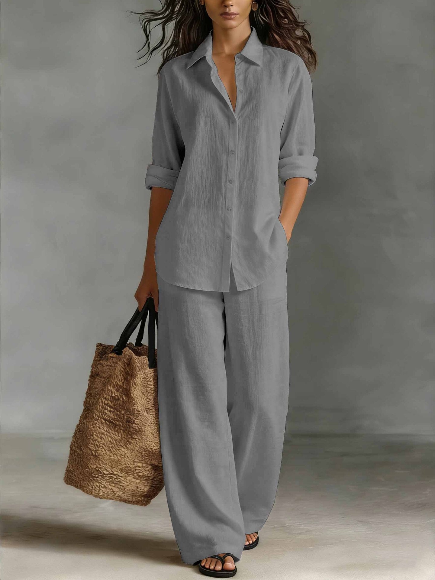 Bohemian Resort | Women's Outfit Cotton-Linen Set with Elastic Waistband | Plus Size Clothing for All Seasons