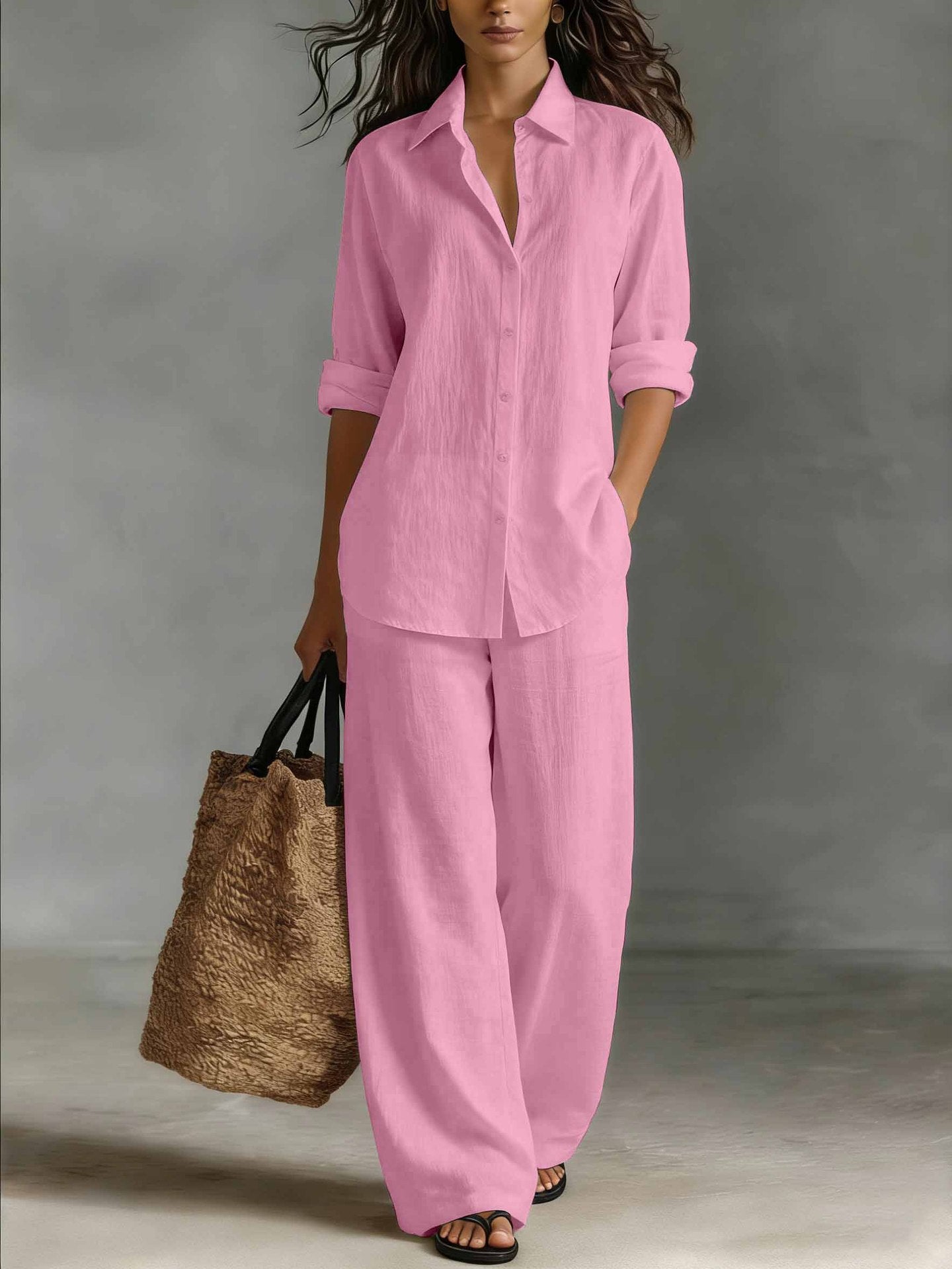 Bohemian Resort | Women's Outfit Cotton-Linen Set with Elastic Waistband | Plus Size Clothing for All Seasons