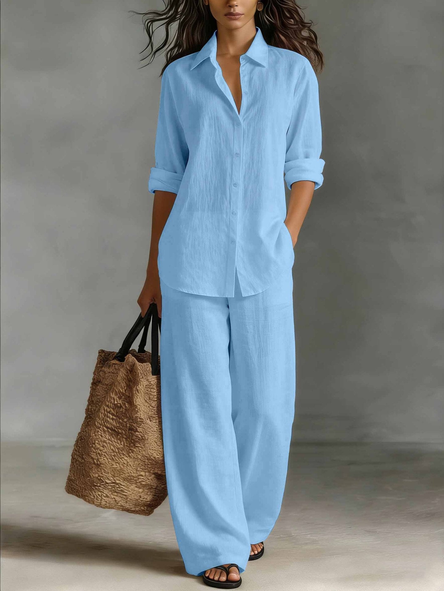 Bohemian Resort | Women's Outfit Cotton-Linen Set with Elastic Waistband | Plus Size Clothing for All Seasons