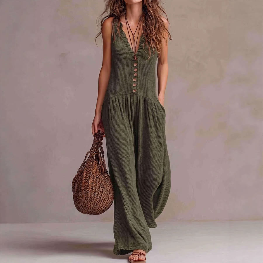 Bohemian Style | Women's Loungewear Two Piece Set with Ruffle V-Neck | Flowy Comfortable Design for Effortless Everyday Wear