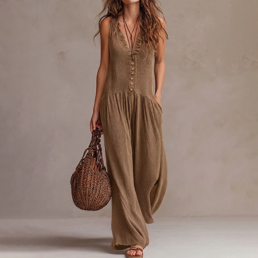 Bohemian Style | Women's Loungewear Two Piece Set with Ruffle V-Neck | Flowy Comfortable Design for Effortless Everyday Wear