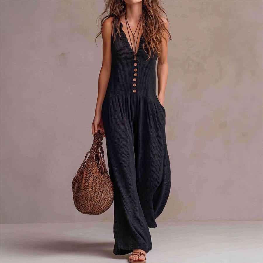 Bohemian Style | Women's Loungewear Two Piece Set with Ruffle V-Neck | Flowy Comfortable Design for Effortless Everyday Wear