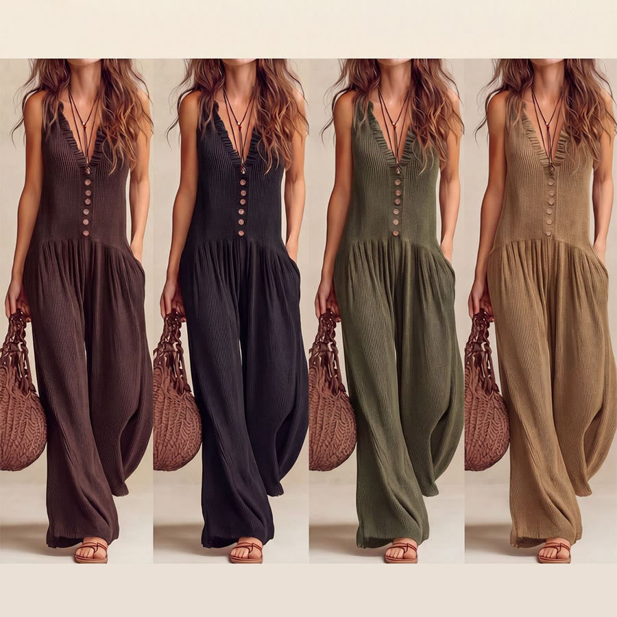 Bohemian Style | Women's Loungewear Two Piece Set with Ruffle V-Neck | Flowy Comfortable Design for Effortless Everyday Wear