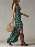 Boho Chic | Floral Maxi Dress with Ruffled Sleeves | Elegant Style for Warm Weather