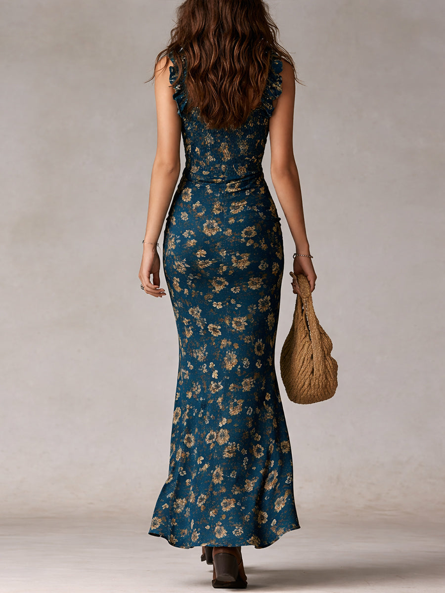 Boho Chic | Floral Maxi Dress with Ruffled Sleeves | Elegant Style for Warm Weather