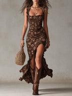 Boho Chic | Floral Maxi Dress with Ruffled Sleeves | Elegant Style for Warm Weather