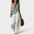 Boho Chic | Two Piece Set with Off-Shoulder Top & Wide Leg Pants | Effortless Style for Warm Weather