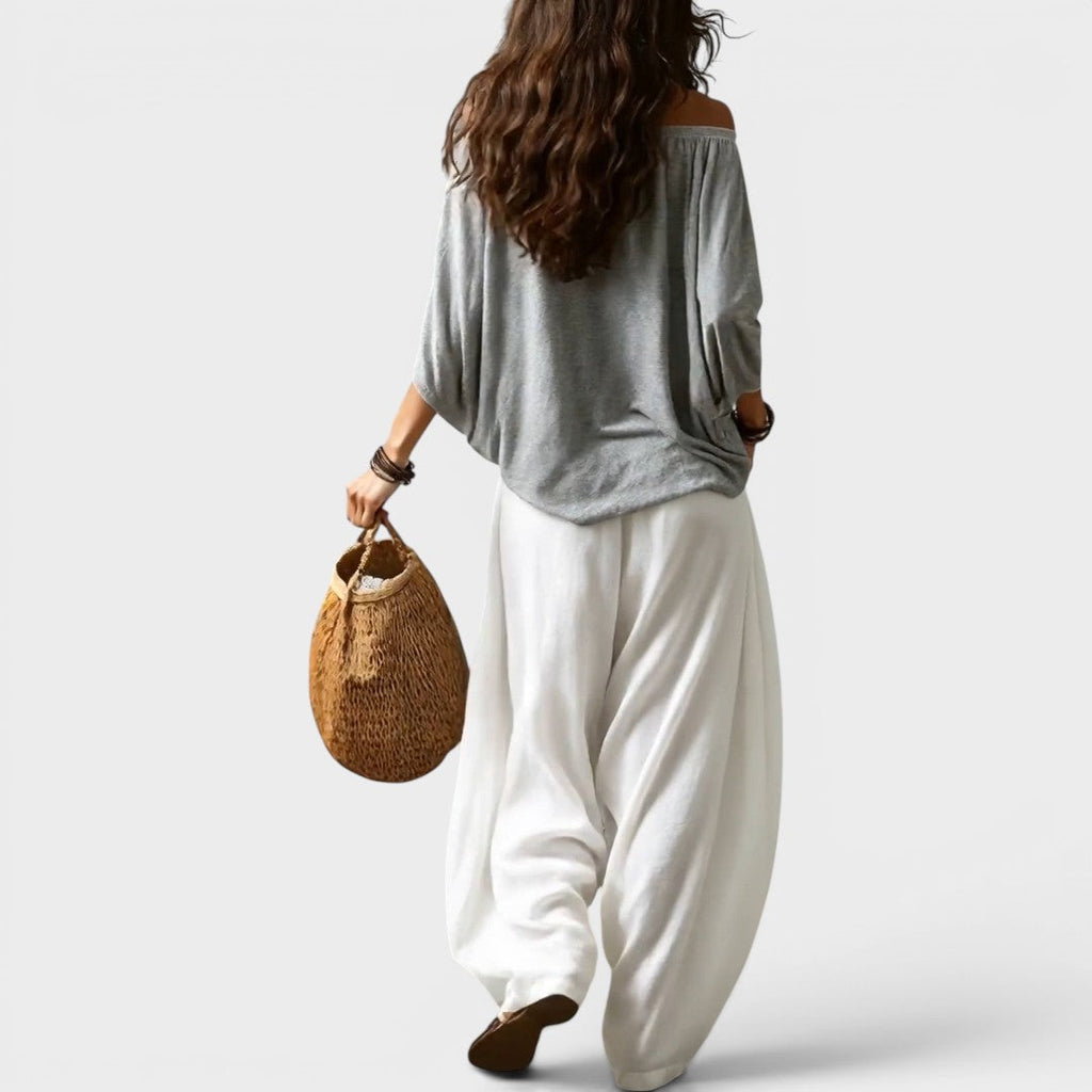 Boho Chic | Two Piece Set with Off-Shoulder Top & Wide Leg Pants | Effortless Style for Warm Weather