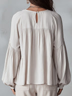 Boho Chic | Women's Blouse with Puff Sleeves & V-Neck | Relaxed Fit Summer Top for Effortless Style