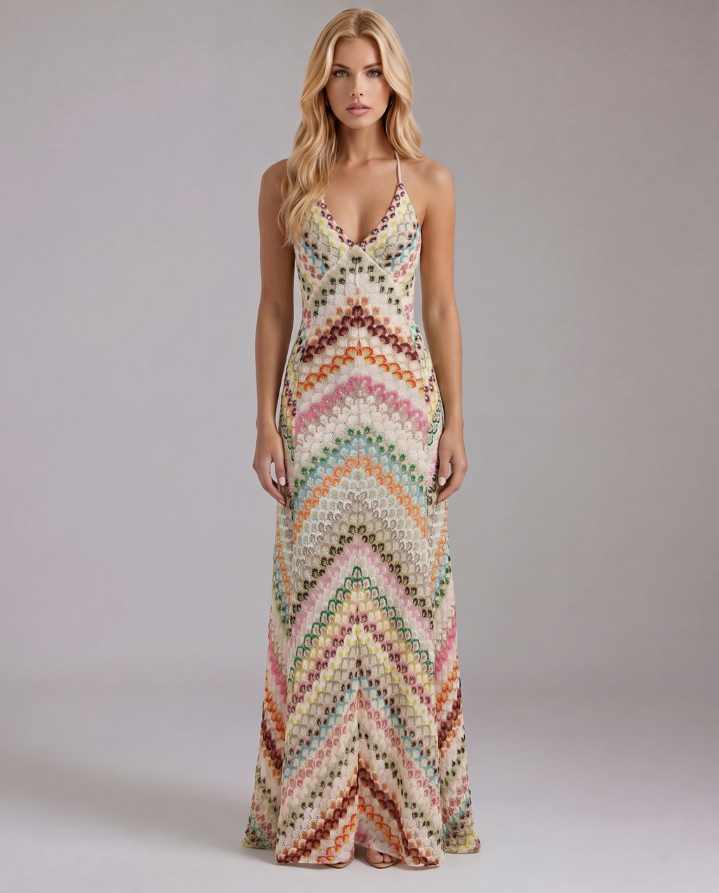 Boho Crochet Maxi Dress | Women's Dress with Chevron Pattern & Open Detailing for Summer Style