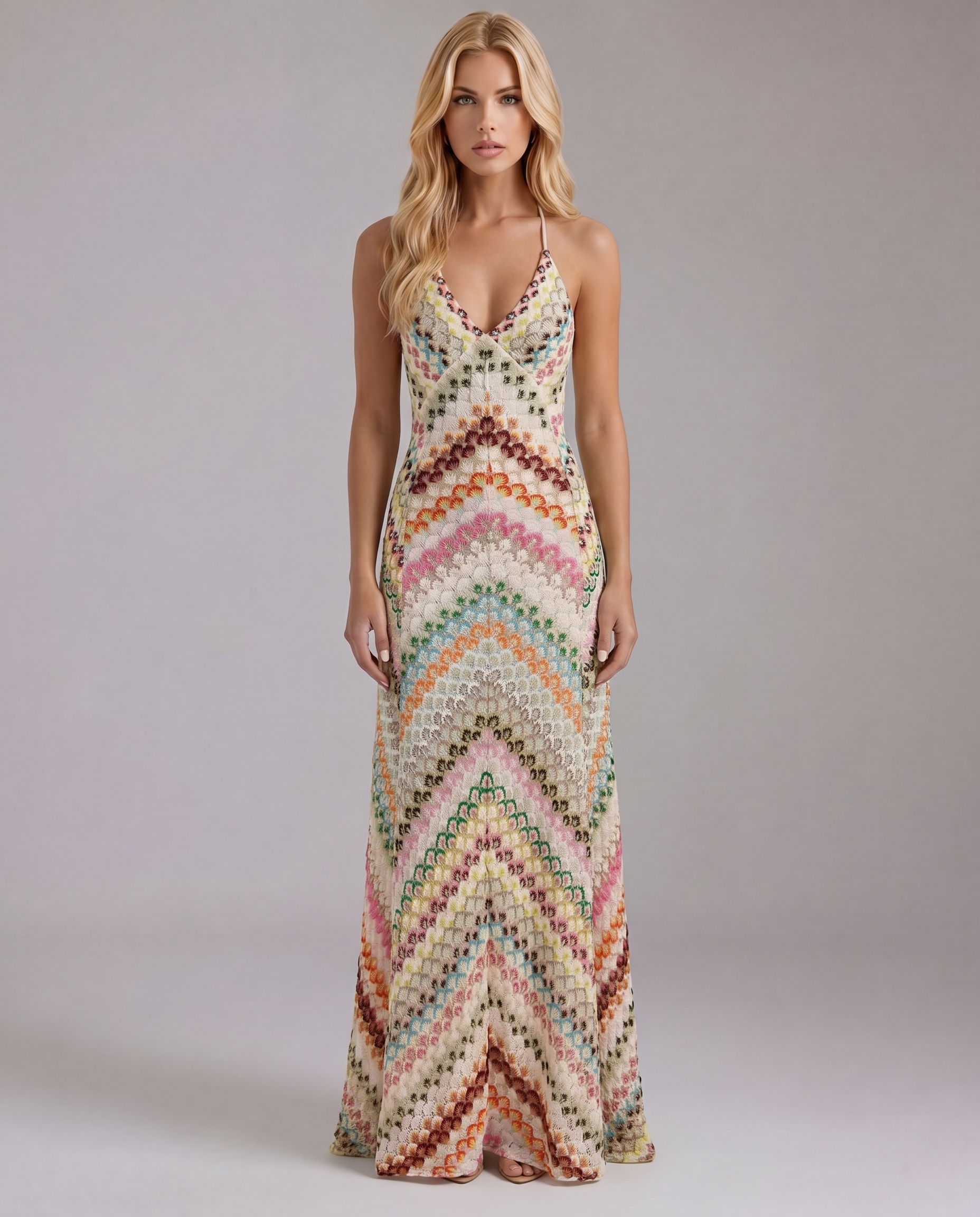 Boho Crochet Maxi Dress | Women's Dress with Chevron Pattern & Open Detailing for Summer Style