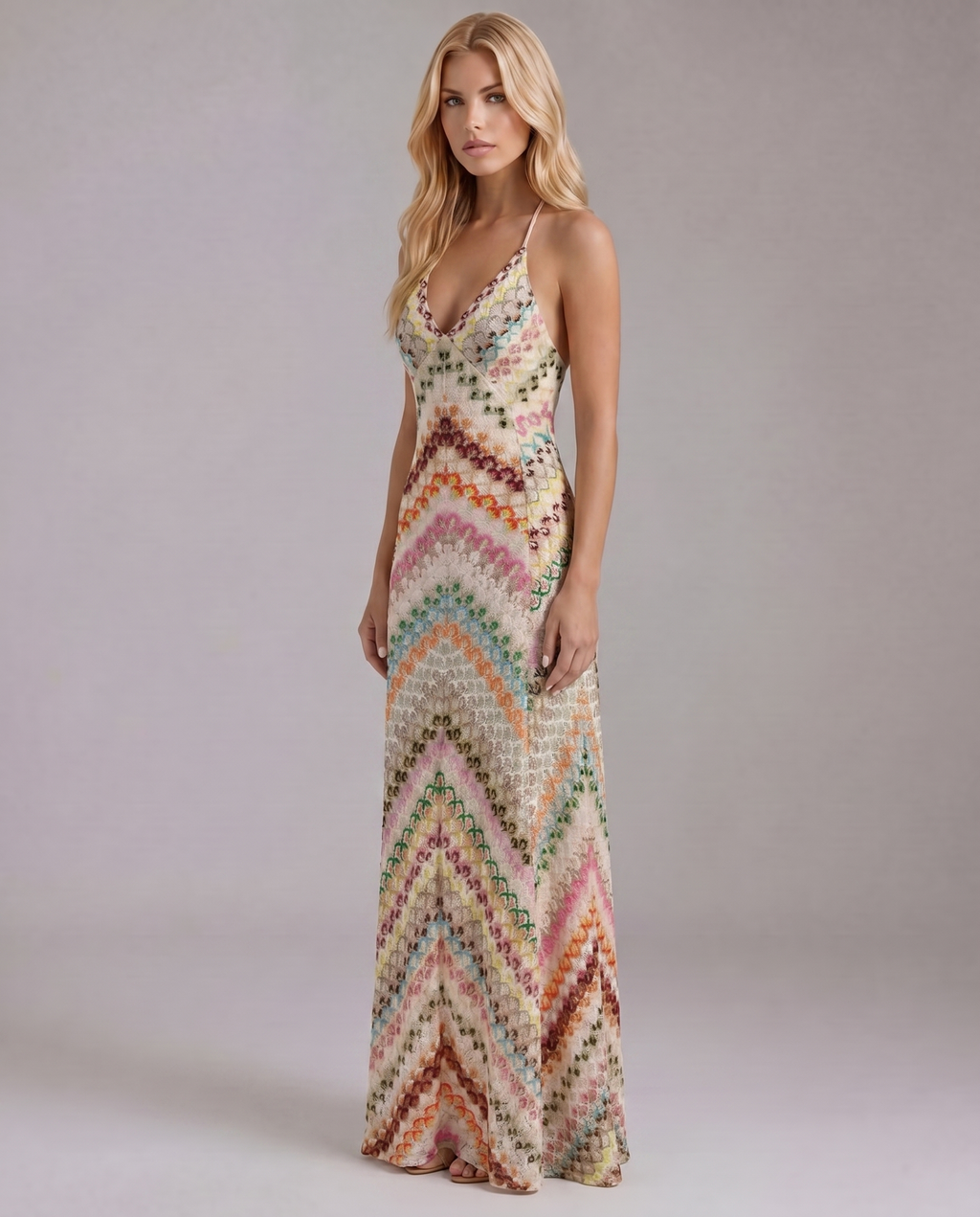 Boho Crochet Maxi Dress | Women's Dress with Chevron Pattern & Open Detailing for Summer Style