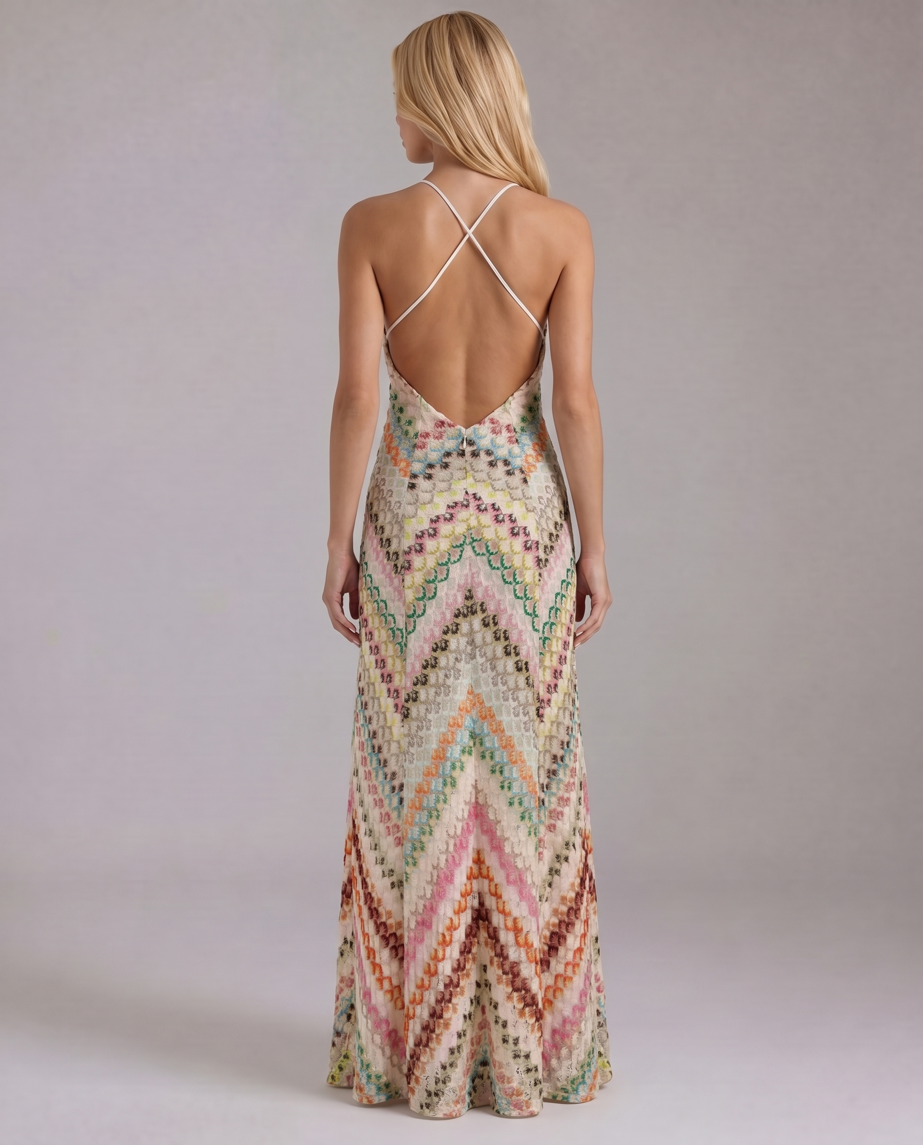 Boho Crochet Maxi Dress | Women's Dress with Chevron Pattern & Open Detailing for Summer Style
