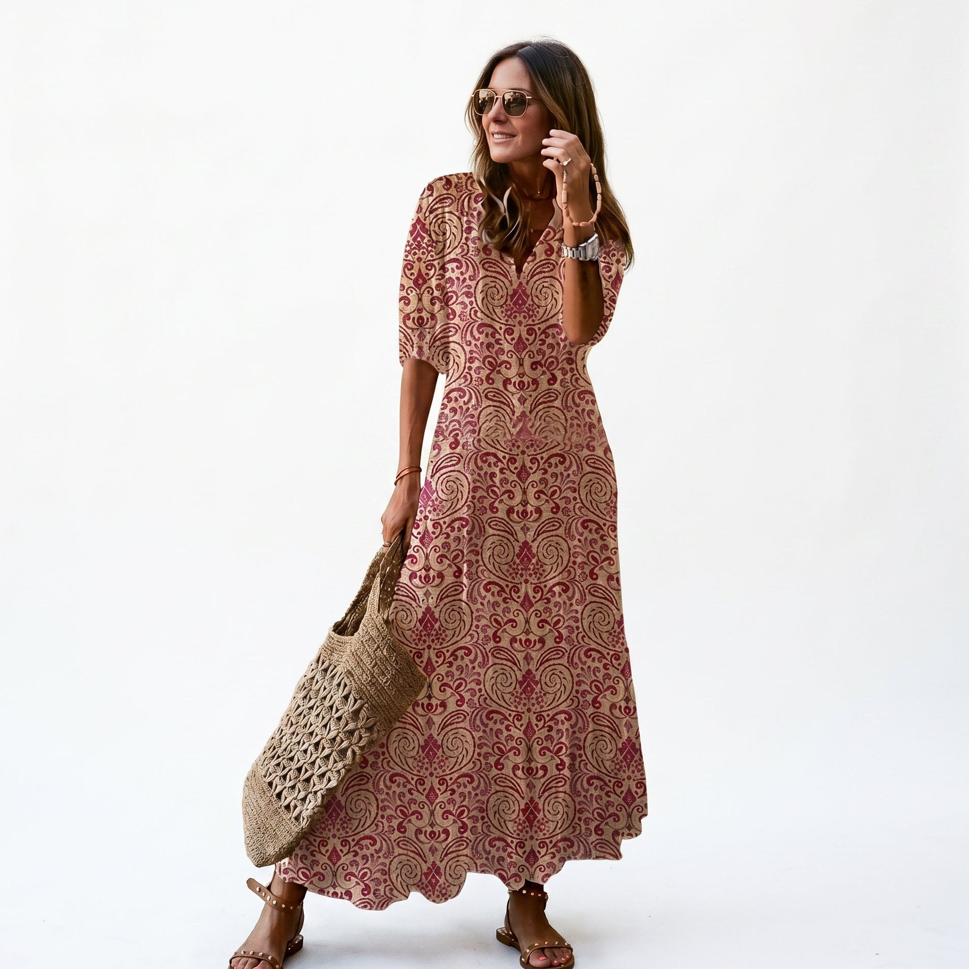 Boho Vintage Collection | Women's Summer Dress with Flattering V-Neckline | Lightweight & Breezy for Effortless Style