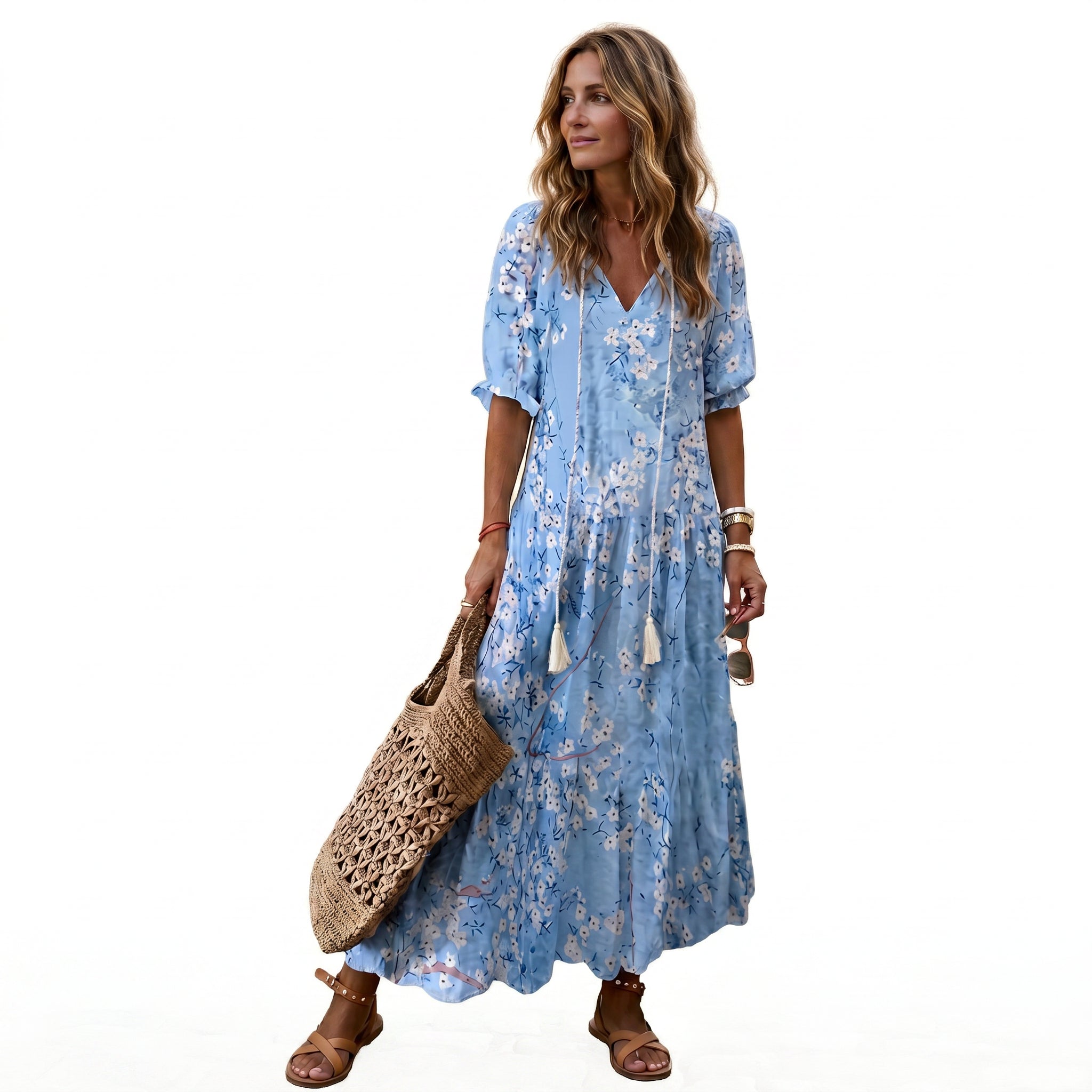 Boho Vintage Collection | Women's Summer Dress with Flattering V-Neckline | Lightweight & Breezy for Effortless Style