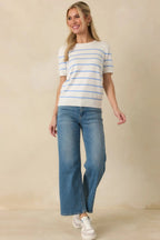 Women's Bound to Happen Blue Stripe Knit Short Sleeve Sweater | 80% Viscose 3
