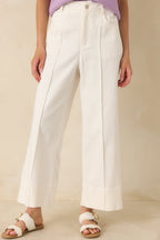 Women's Bright Forecast White Cotton Wide Leg Pants | 97% Cotton & 3% Spandex 0
