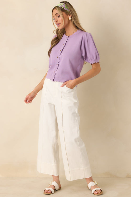 Women's Bright Forecast White Cotton Wide Leg Pants | 97% Cotton & 3% Spandex 1