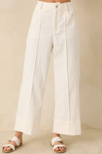 Women's Bright Forecast White Cotton Wide Leg Pants | 97% Cotton & 3% Spandex 3