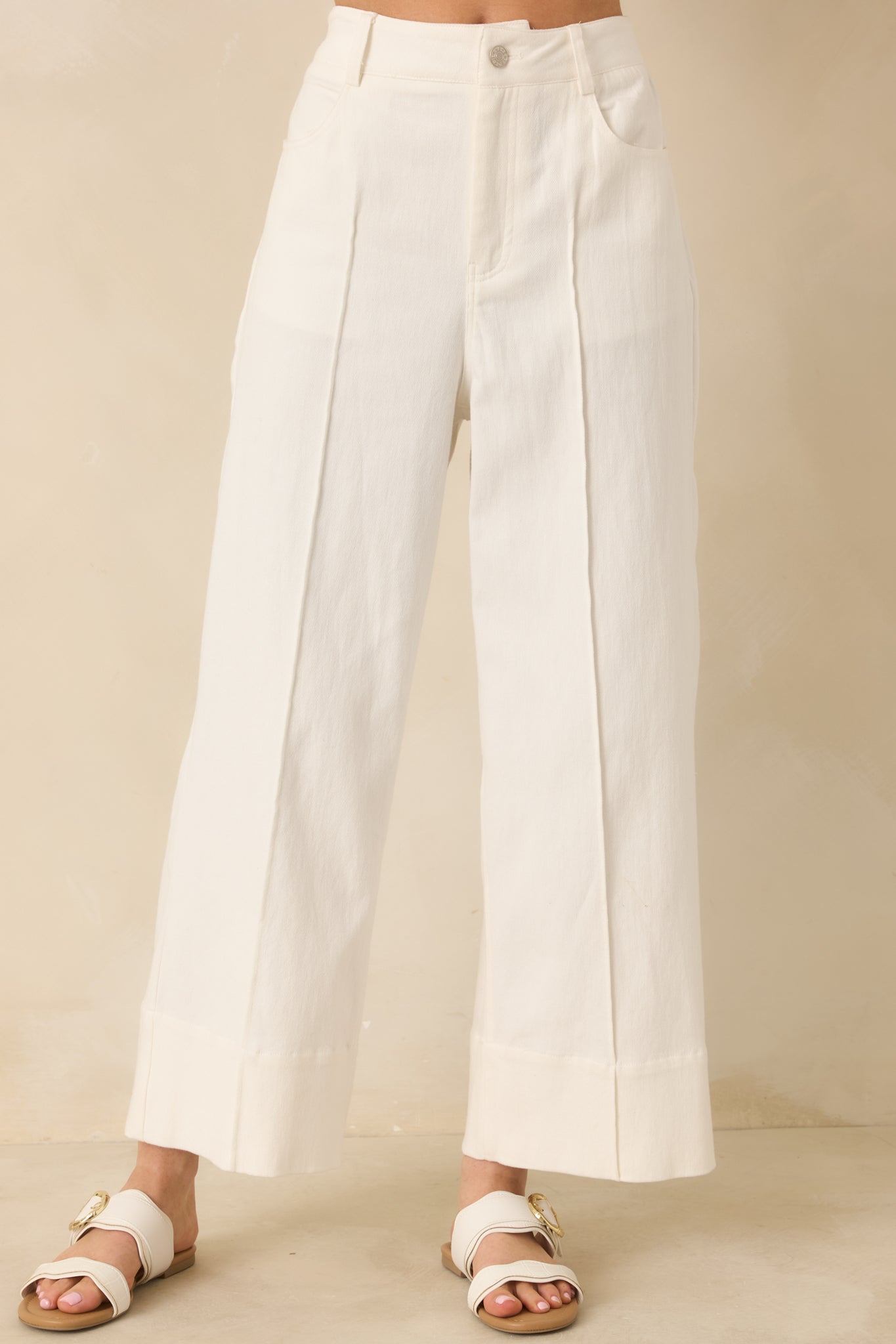 Women's Bright Forecast White Cotton Wide Leg Pants | 97% Cotton & 3% Spandex 3