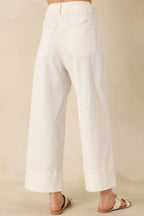 Women's Bright Forecast White Cotton Wide Leg Pants | 97% Cotton & 3% Spandex 4