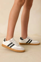 Women's Bring The Good Vibes White Faux Leather Lace-Up Sneakers | Sole measures 1" 0