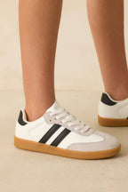 Women's Bring The Good Vibes White Faux Leather Lace-Up Sneakers | Sole measures 1" 1