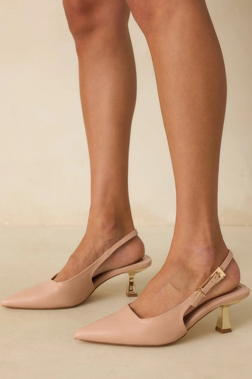Women's By All Accounts Beige Faux Leather Pointed Toe Kitten Heels | Heel measures 2.5" 0