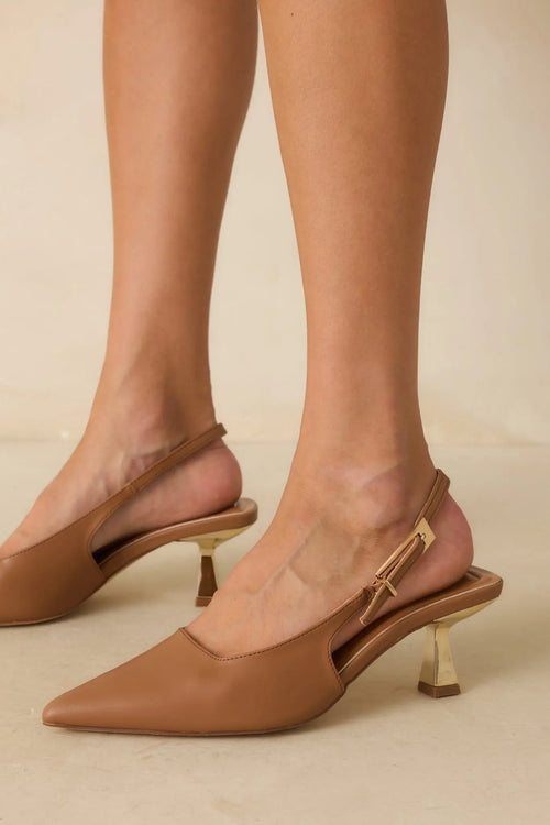 Women's By All Accounts Mocha Brown Faux Leather Pointed Toe Kitten Heels | Heel measures 2.5" 0