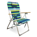 Lime stripe folding beach chair, open