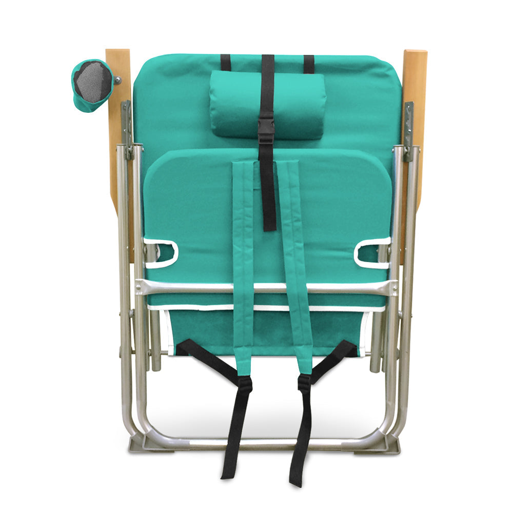 Teal folding beach chair, folded