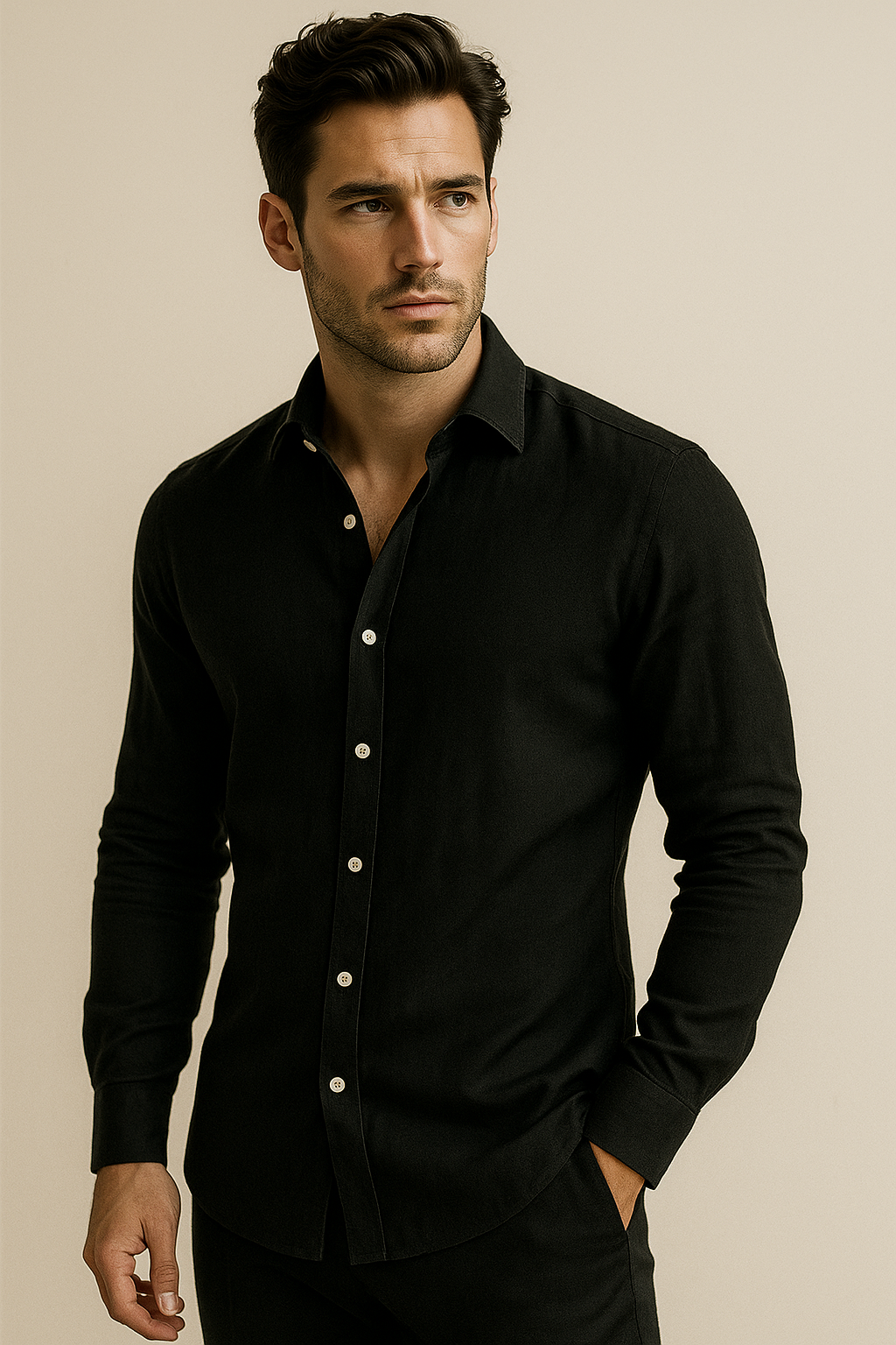 Capri Collection | Black Linen Button Down Shirt with Classic Design | Breathable Fabric for Warm-Weather Comfort