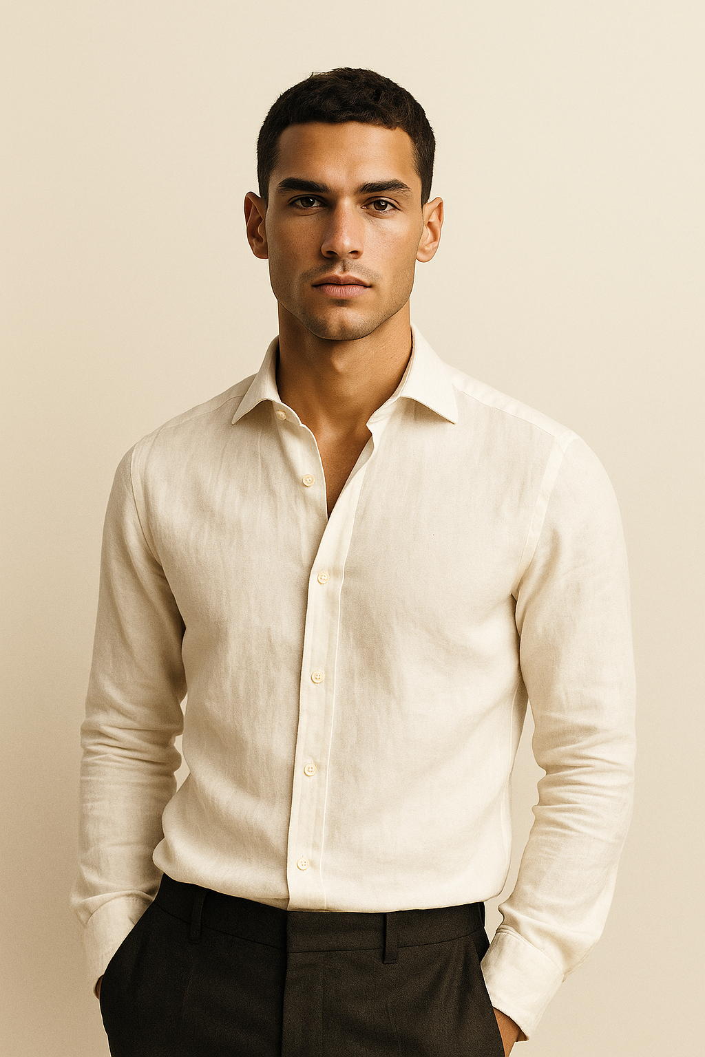 Capri Collection | Men's Dress Shirt in White with Breathable Linen | Classic Fit for Warm Weather Comfort