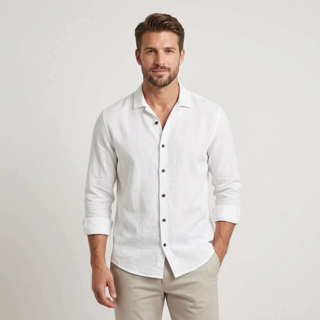Capri Collection | Men's Shirt with Open Collar | Lightweight Linen for Summer Comfort